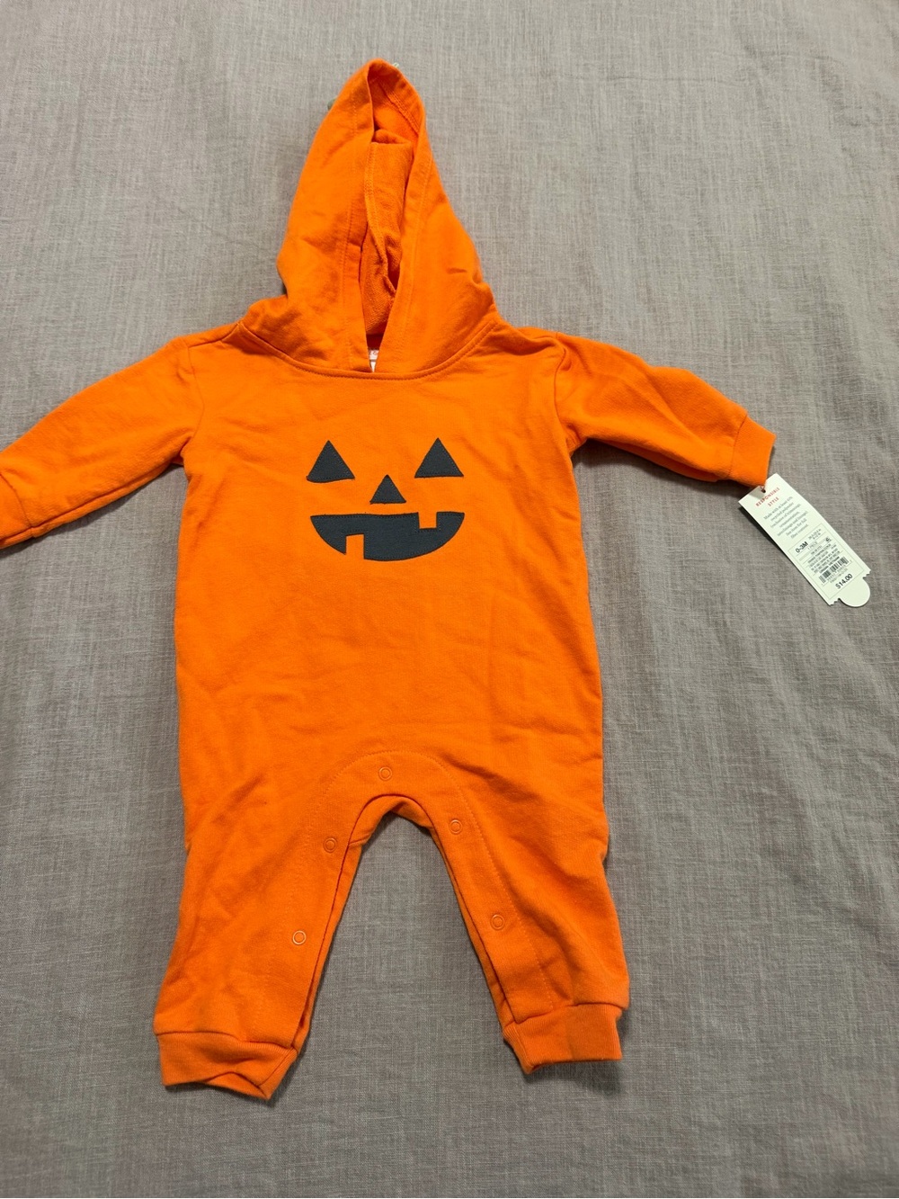 Orange Pumpkin Hooded One-Piece Romper Size 3 Month Halloween Jack-o-Lantern